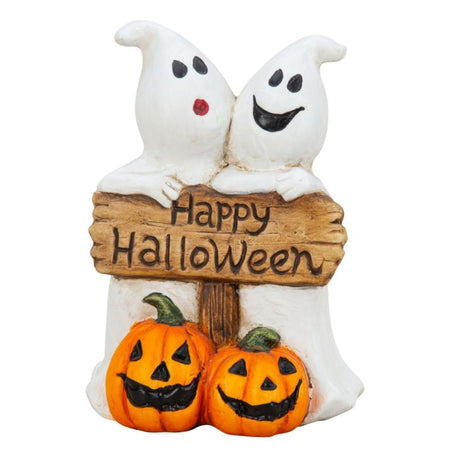 Happy Halloween. Velkommen skilt med spøgelser og græskar. 