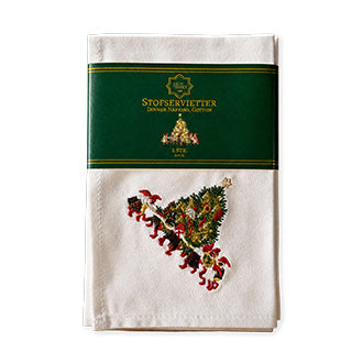 Stoffserviett hvit med brodert juletre, 2-pak fra Juel & Brandt