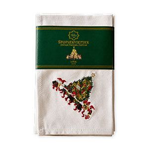 Stoffserviett hvit med brodert juletre, 2-pak fra Juel & Brandt