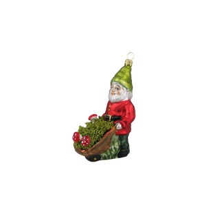 Julekugle Nisse med trillebør fra glaspusteri Hanco i Østrig