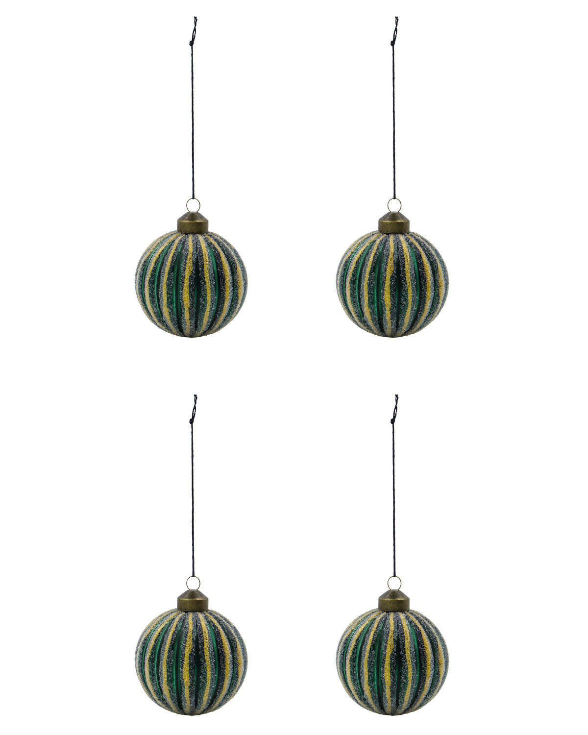 Julekuler mørkegrønne med frostede striper, 4-pak, 8 cm i diameter fra house Doctor