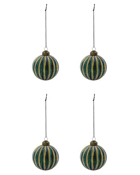 Julekuler mørkegrønne med frostede striper, 4-pak, 8 cm i diameter fra house Doctor