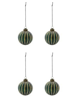 Julekuler mørkegrønne med frostede striper, 4-pak, 8 cm i diameter fra house Doctor