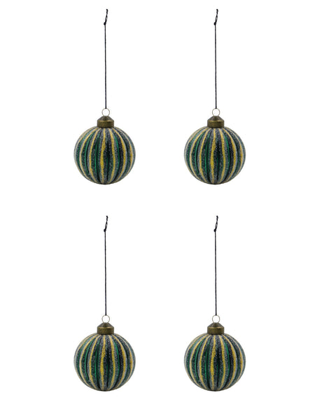 Julekuler mørkegrønne med frostede striper, 4-pak, 8 cm i diameter fra house Doctor