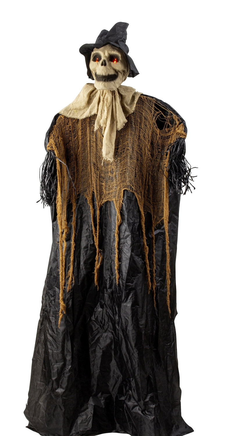 Fugleskræmselsskelet med røde, lysende øjne 165 cm højt til Halloween dekoration