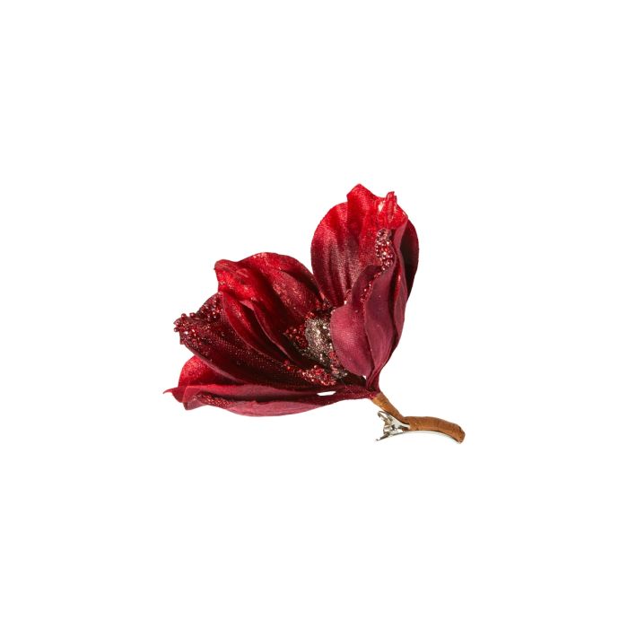 Blomsterhoved med klips magnolia mørkerød