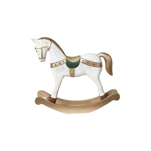 Gyngehest i træ 22 cm høj offwhite /grøn