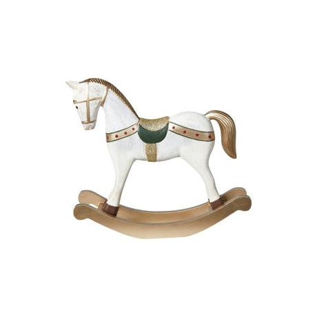 Gyngehest i træ 22 cm høj offwhite /grøn