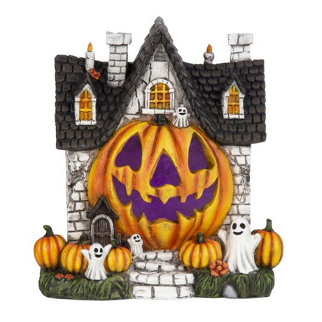 Halloweenhus med spøgelser og lys