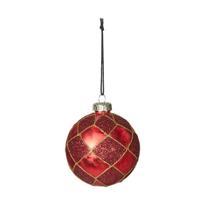 Julekule med rutemønster i matt og glitter fra Speedtsberg, 8 cm i diameter, i glass