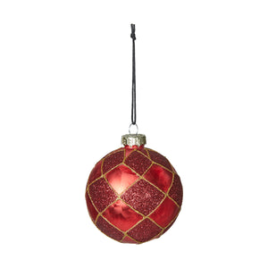 Julekule med rutemønster i matt og glitter fra Speedtsberg, 8 cm i diameter, i glass