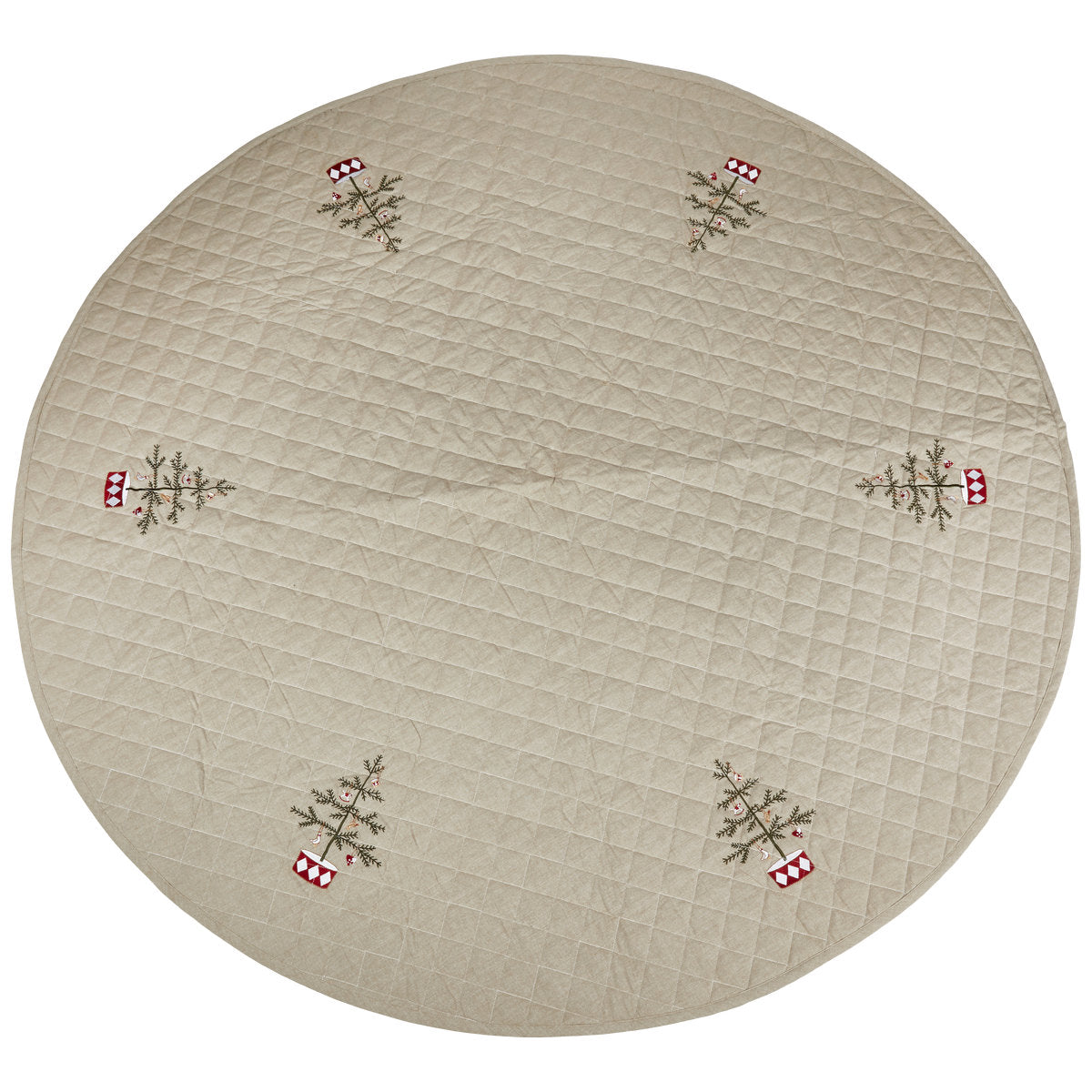 Juletreteppe i quiltet bomull med broderi, diameter 180 cm, fra Speedtsberg