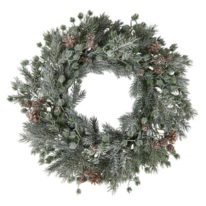 Krans i mikset kunstgran med frost og kongler, Ø45 cm, fra Speedtsberg