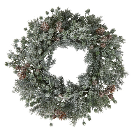 Krans i mikset kunstgran med frost og kongler, Ø45 cm, fra Speedtsberg