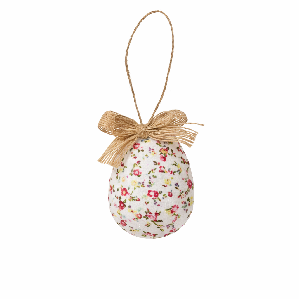 Påskeæg i stof med lyserøde og lilla blomster