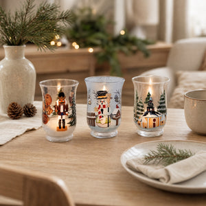 Stor telysholder med vintermotiver