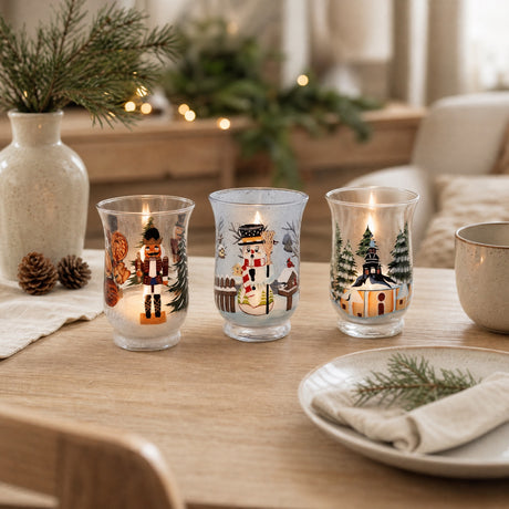 Stor telysholder med vintermotiver