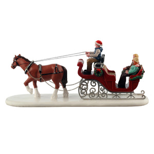 Holiday Sleigh Ride hestevogn til julelandskab fra Lemax set fra siden af
