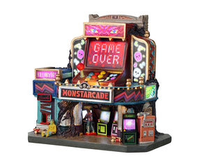 Monstarcadehus med lys til Halloween by fra Lemax Spooky Town