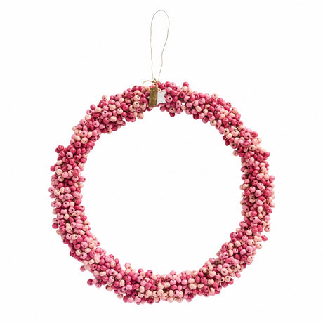 Håndlaget krans med treperler, 22 cm i diameter, rosa, fra Ib Laursen