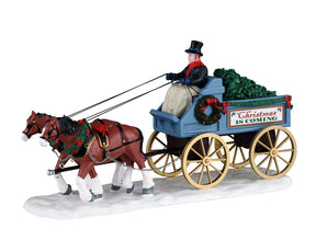 Christmas Is Coming karet med heste foran til julelandskab