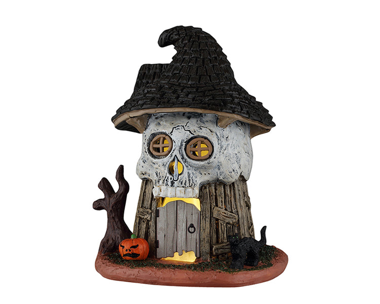 Witch's Skull Hut bygning med lys til Halloween dekoration fra Lemax