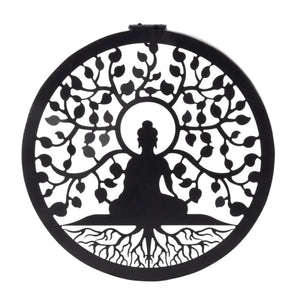 Vægdekoration med Buddha og solcelledrevne LED-lys