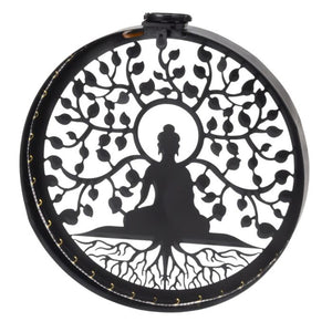 Vægdekoration med Buddha og solcelledrevne LED-lys