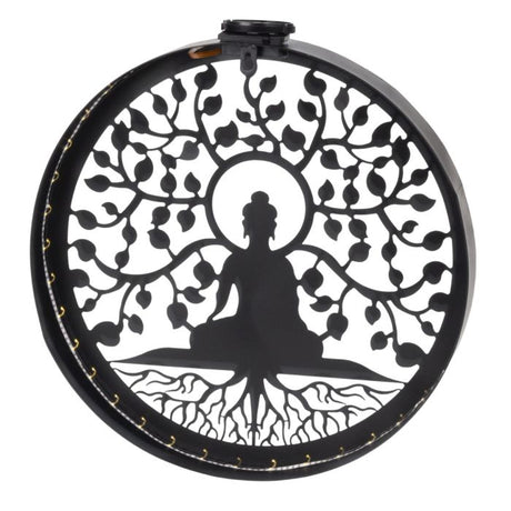Vægdekoration med Buddha og solcelledrevne LED-lys
