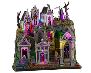 Crypt City facade bygning med lys til Halloween landskab fra Lemax