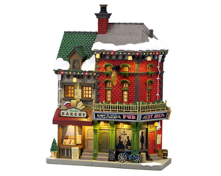 King´s Corner Pub med lys til juleby fra Lemax