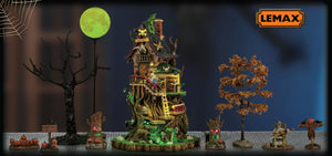 Opstilling med Petrified Forest Tree House startsæt fra Lemax til Halloween