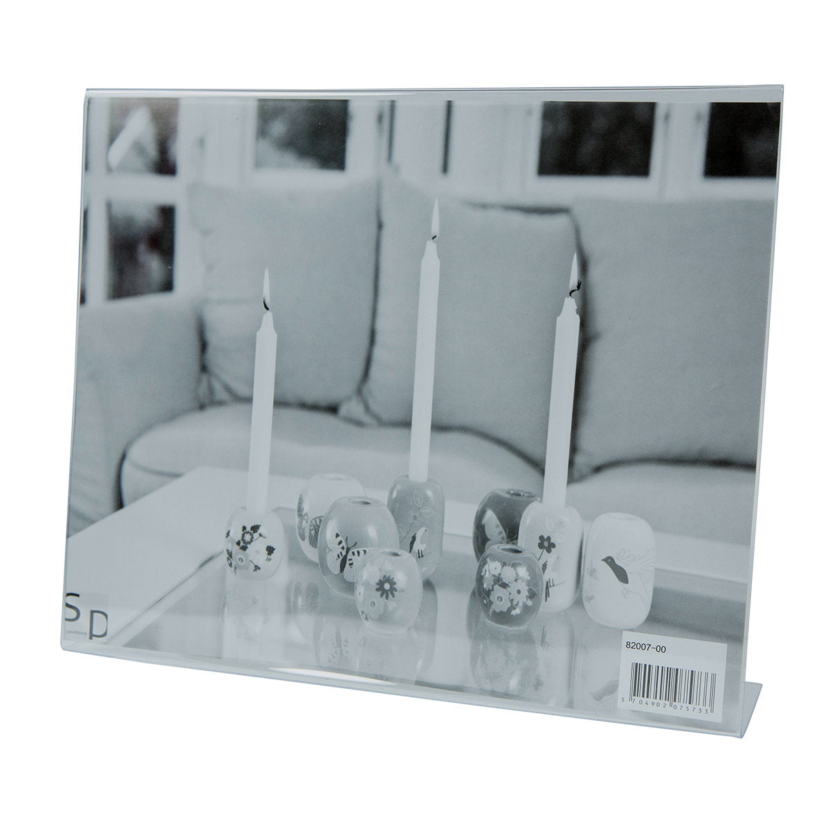 Sølvfarvet fotoramme fra Speedtsberg i metal med klar akrylfront og fod til bord, til billeder på 20 x 25 cm
