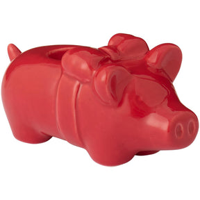 Lysestage til kronelys rød gris med sløjfe i keramik fra Ib Laursen