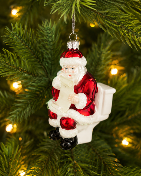 Julemand på wc i glas til pynt på juletræ