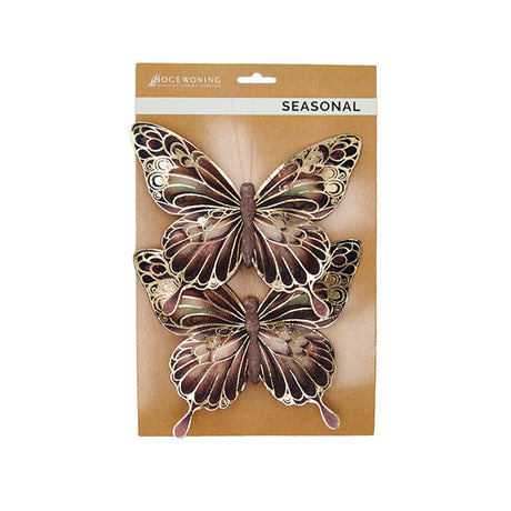 Sommerfugle med klips brune 15 cm brede 2-pak