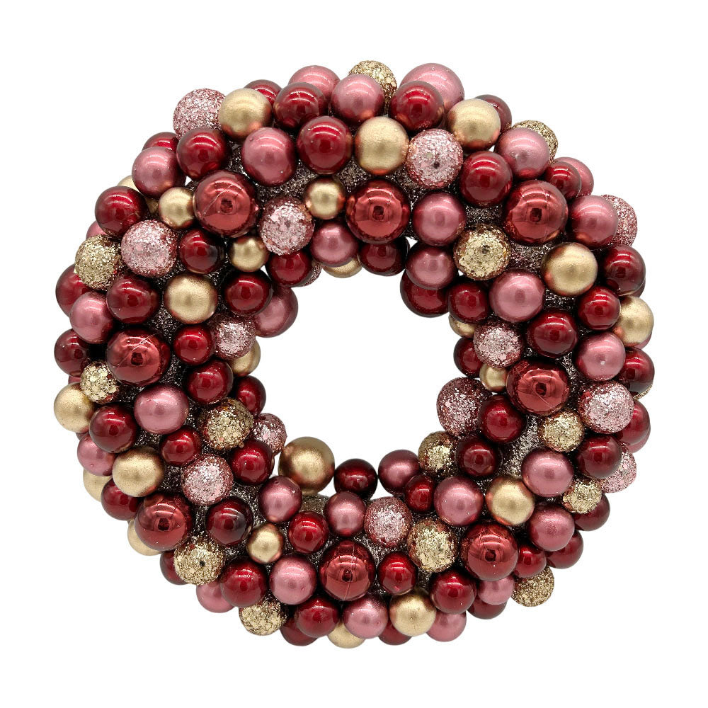 Berry krans, rød, gull og rosa, 25 cm i diameter, til oppheng
