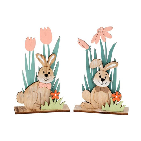 Påskehare i træ med blomster