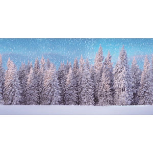 Stor baggrund med snedækket skov 300 x 150 cm