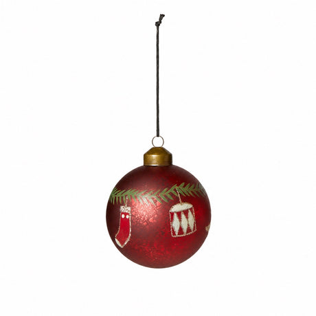 Julekule med julemotiver, rød