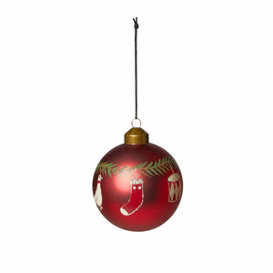 Julekule med julemotiver, rød
