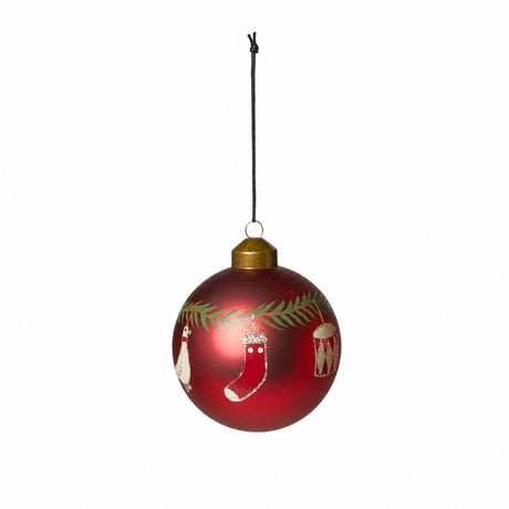 Julekule med julemotiver, rød