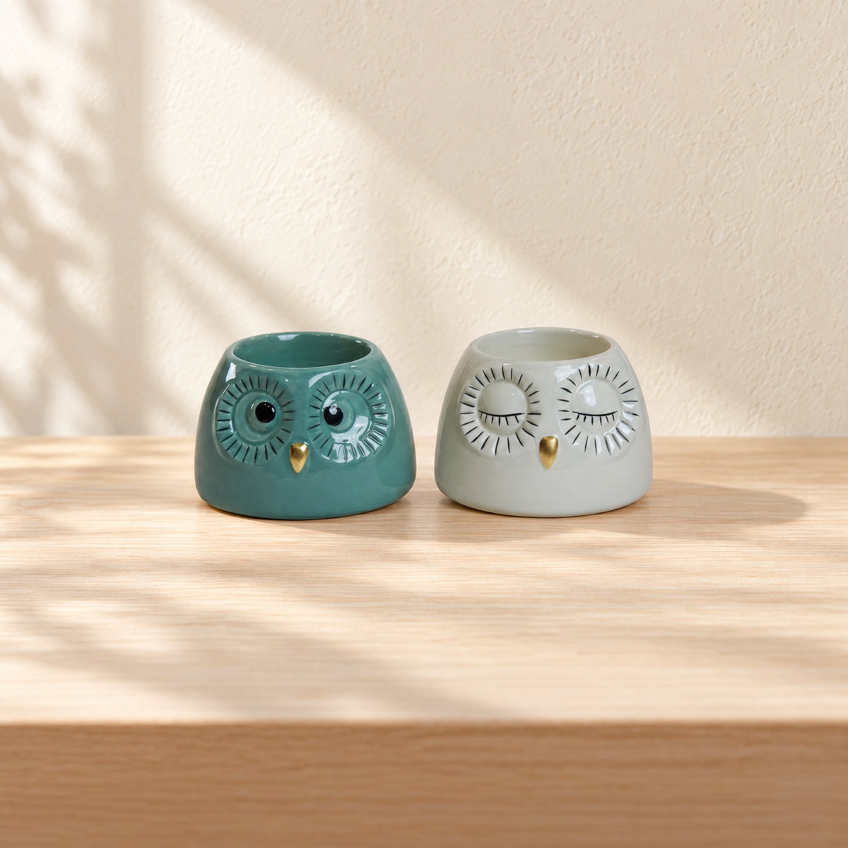 Fyrfadsstage ugle aqua & lys aqua