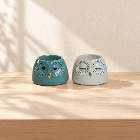 Fyrfadsstage ugle aqua & lys aqua