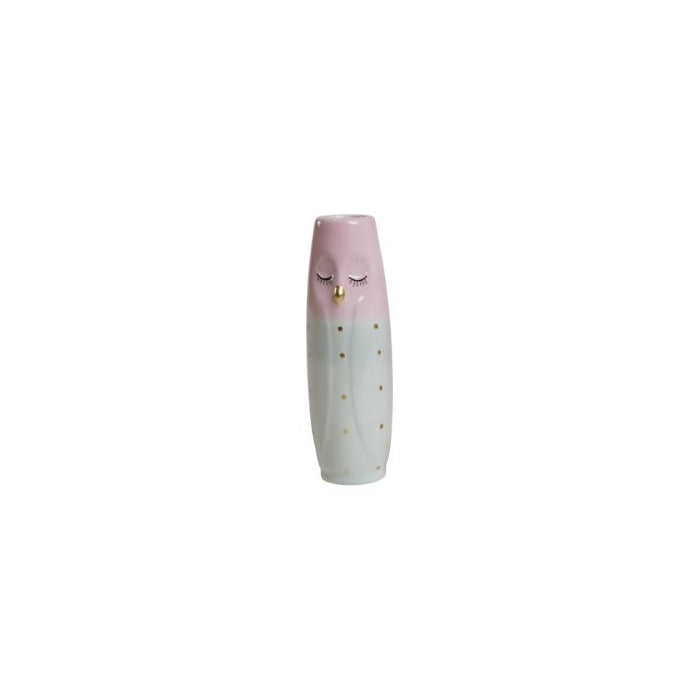 Vase Ugle 17 cm høj lys aqua & lyserød