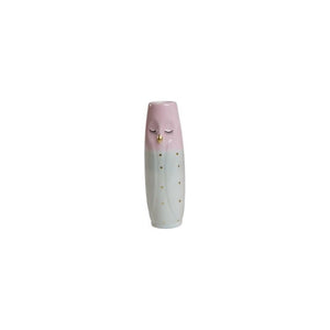 Vase Ugle 17 cm høj lys aqua & lyserød