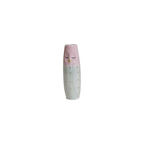 Vase Ugle 17 cm høj lys aqua & lyserød