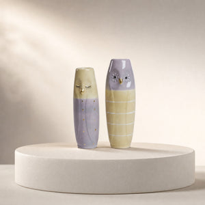 Vase Ugle 17 cm høj gul & lilla