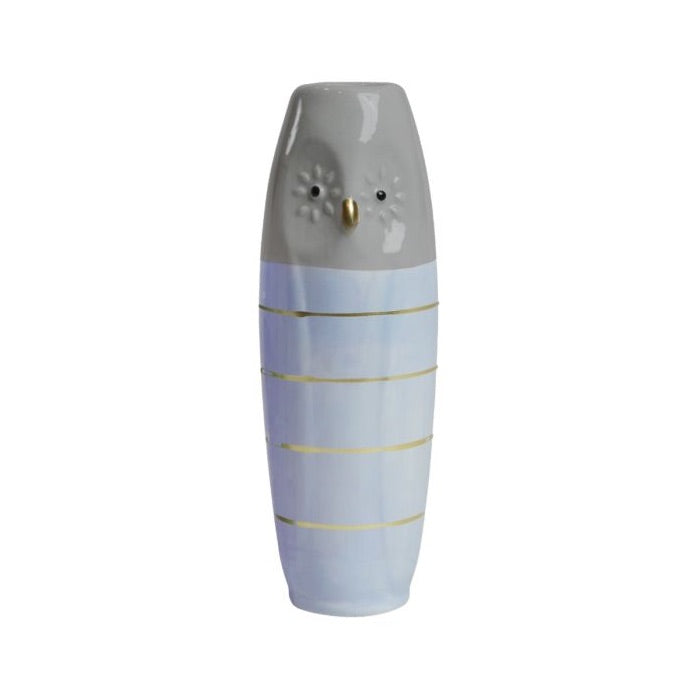 Vase Ugle 17 cm høj grå & lyseblå