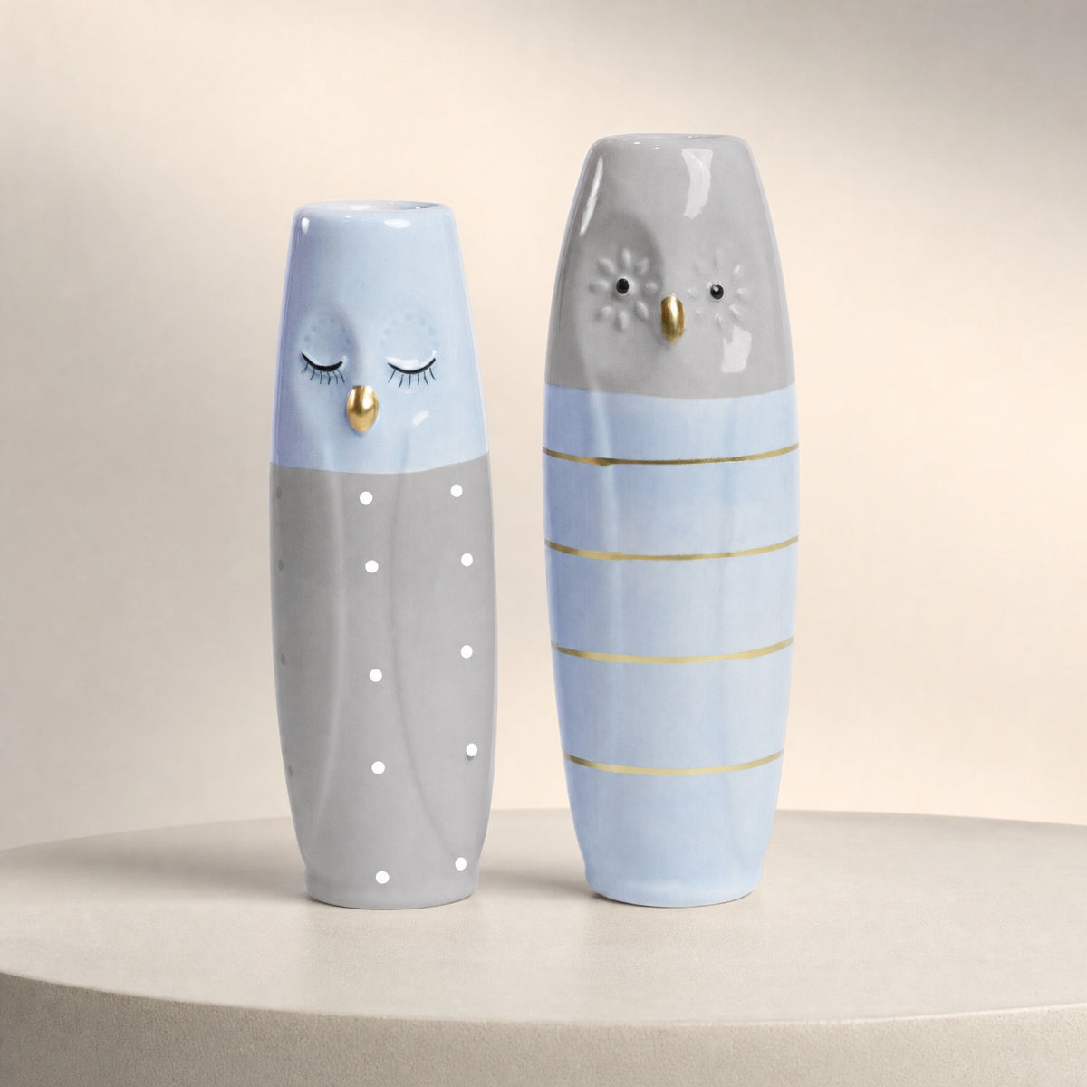 Vase Ugle 17 cm høj grå & lyseblå
